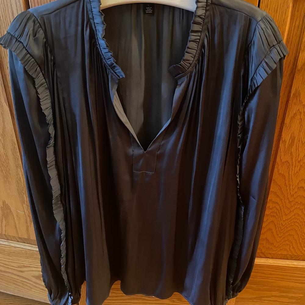 Current Air Ruffle Split Neck Blouse. L. Slate Bl… - image 5